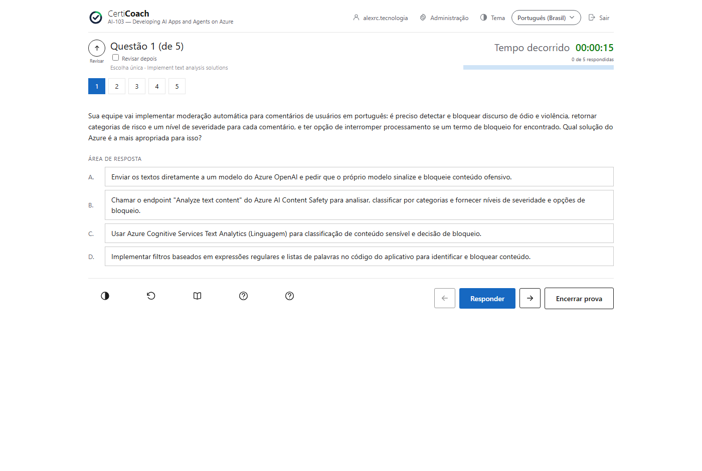 Uma questão do CertiCoach, no formato da prova oficial